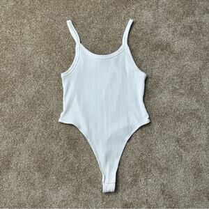 Weekday Kristy White Cotton Ribbed Thong Bodysuit Size Large
